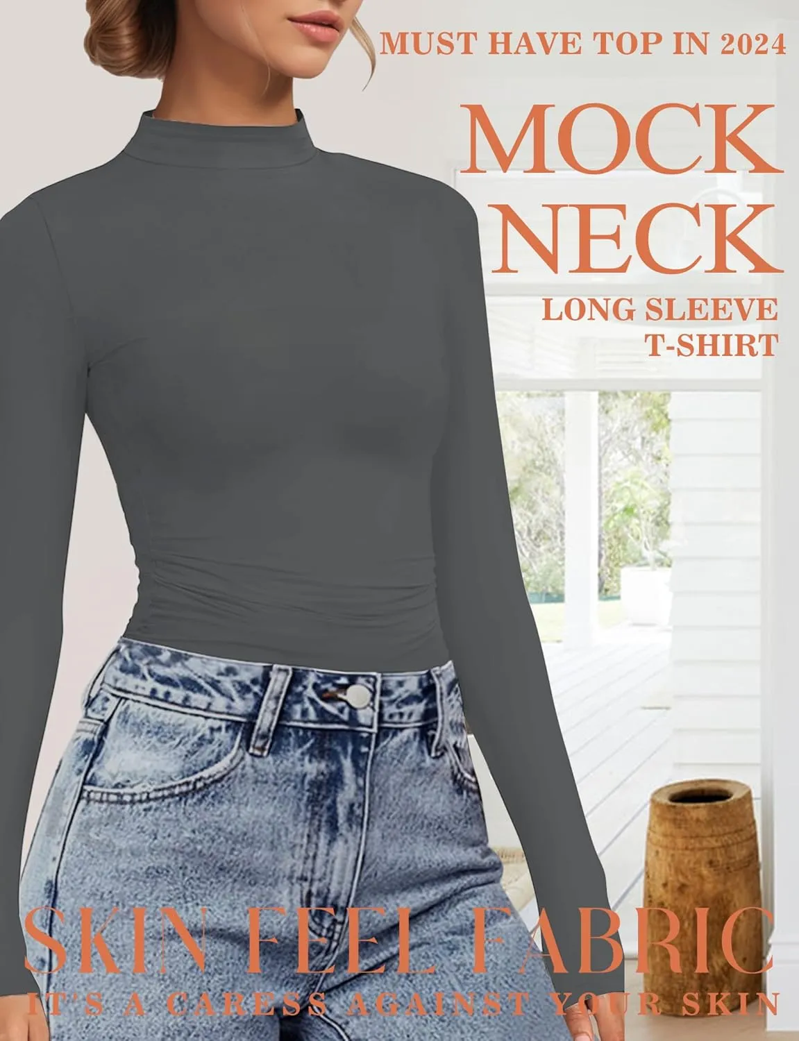 Womens Mock Turtle Neck Basic Long Sleeve T Shirt Slim Fit Tees Fall Y2k Going Out Crop Tops Cute Tight Shirts