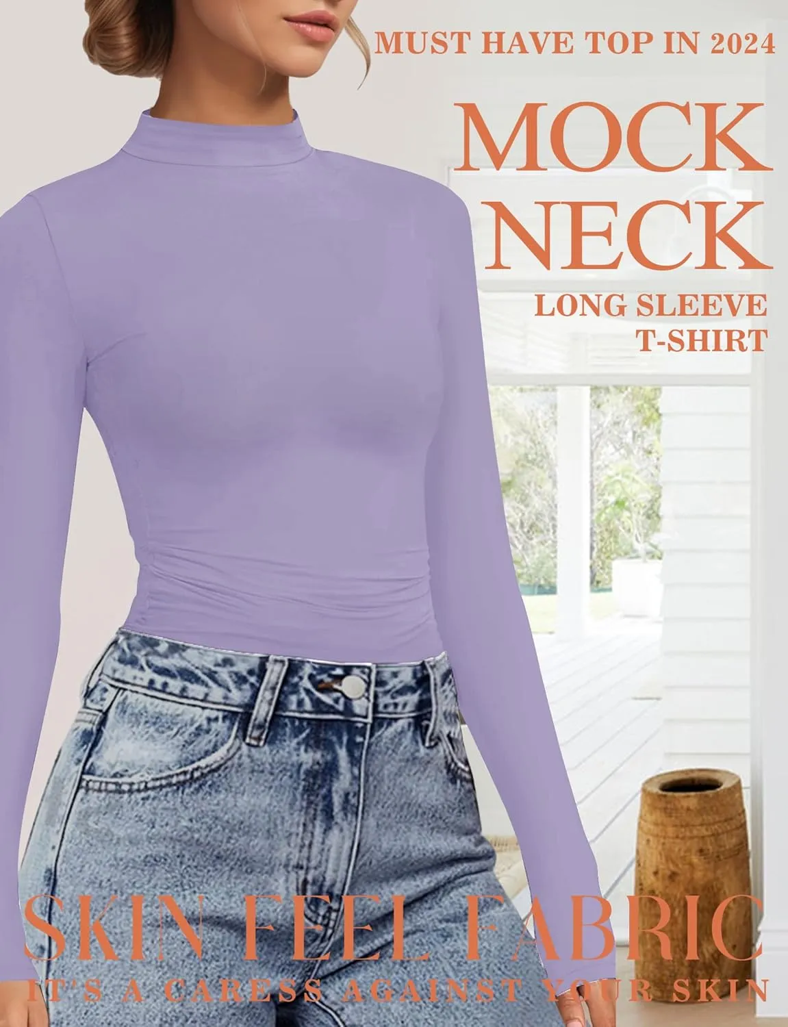 Womens Mock Turtle Neck Basic Long Sleeve T Shirt Slim Fit Tees Fall Y2k Going Out Crop Tops Cute Tight Shirts