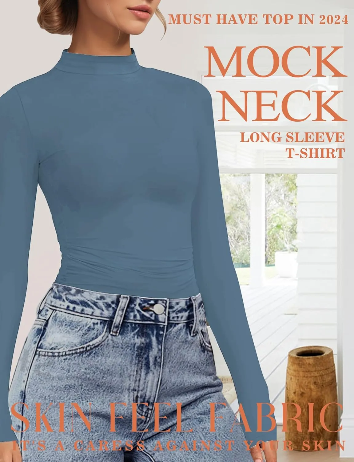 Womens Mock Turtle Neck Basic Long Sleeve T Shirt Slim Fit Tees Fall Y2k Going Out Crop Tops Cute Tight Shirts