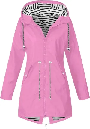 Womens Rain Jacket 2025 Lightweight Waterproof Windproof Rain Coat Drawstring Zip Up Windbreaker Outdoor Trench Coat