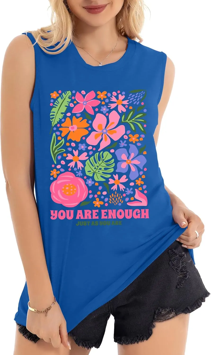 You are Enough Flower Shirt for Women Positive Quotes Tee Top Flower Market Beach Tank Tops