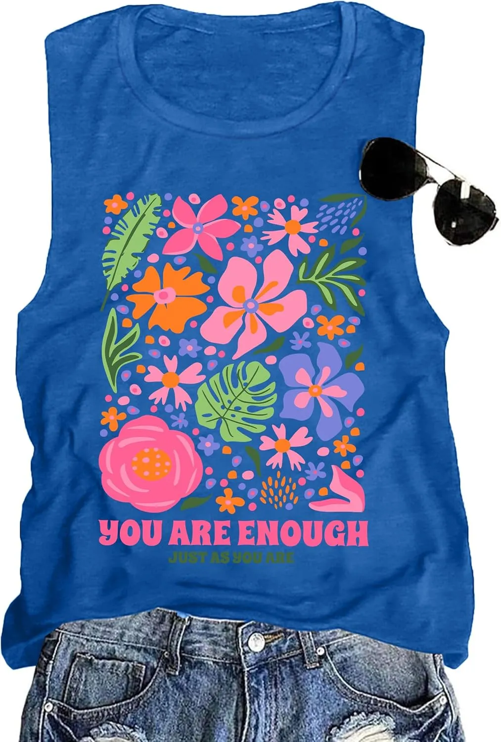 You are Enough Flower Shirt for Women Positive Quotes Tee Top Flower Market Beach Tank Tops