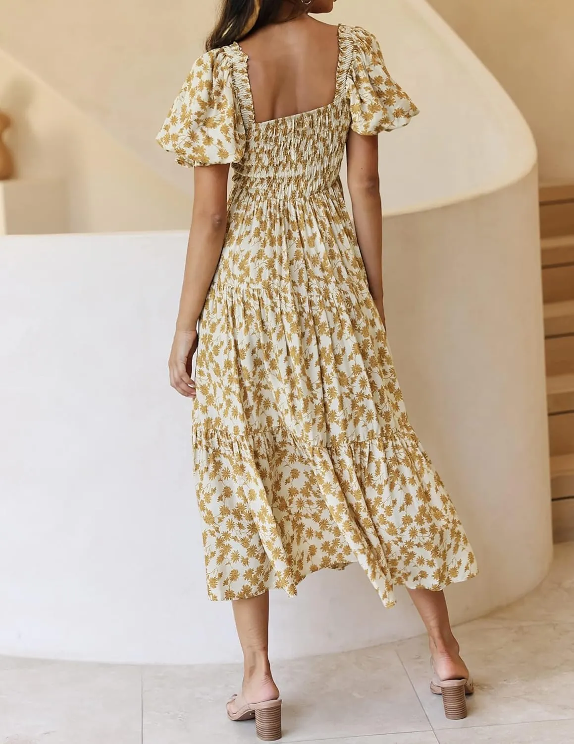 ZESICA Women's 2025 Summer Boho Floral Print Square Neck Ruffle Swing Beach Long Maxi Dress
