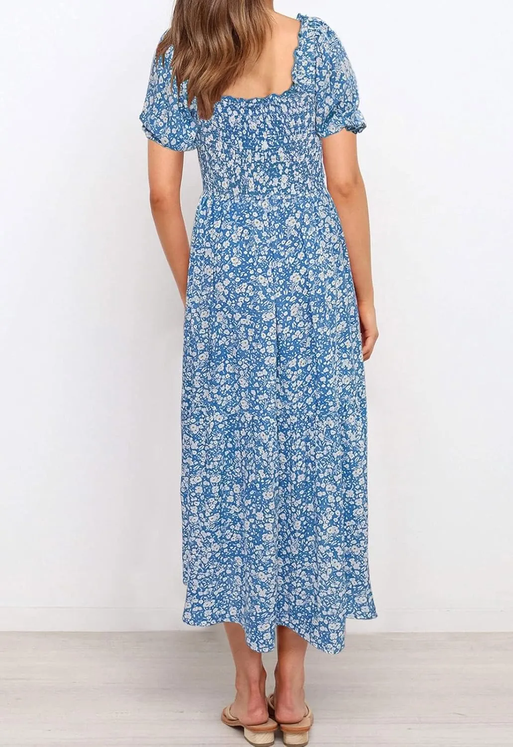 ZESICA Women's 2025 Summer Boho Floral Print Square Neck Ruffle Swing Beach Long Maxi Dress