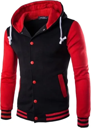 ZWRXW Mens Varsity Jacket Hooded Fashion Causal Slim Fit High School Letterman Baseball Bomber Jacket Coat with Pockets
